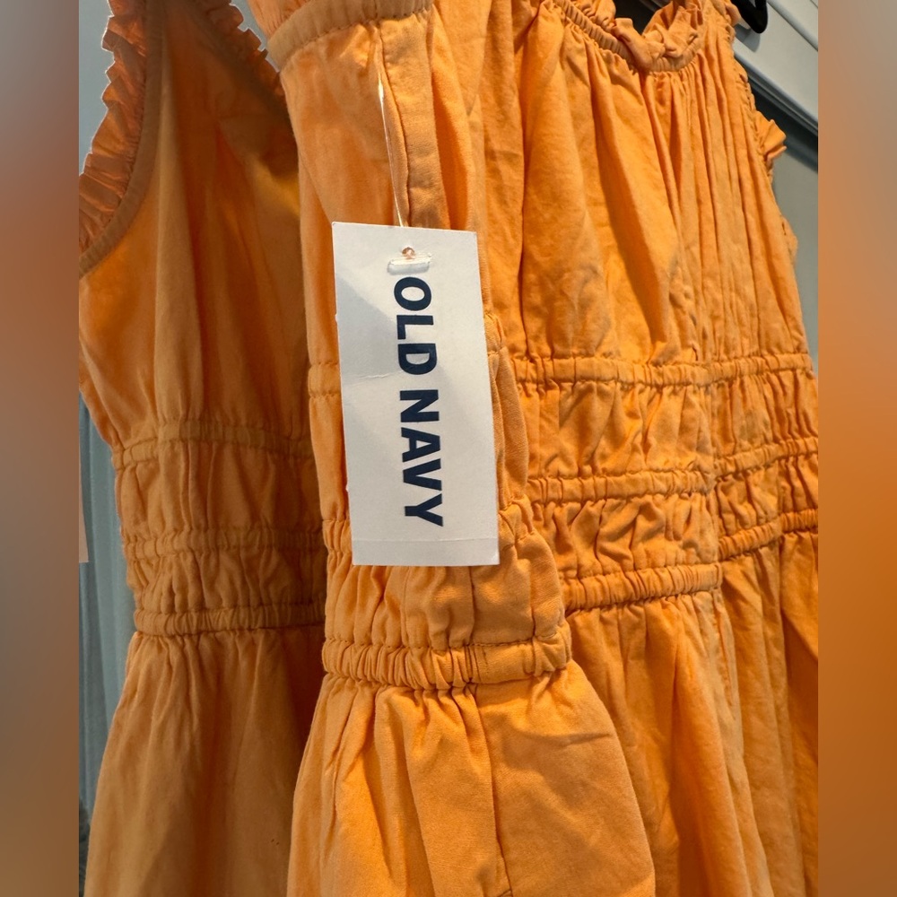 NWT Old Navy Orange Waist-Defined Ruffled Midi Dress - Picture 4 of 4